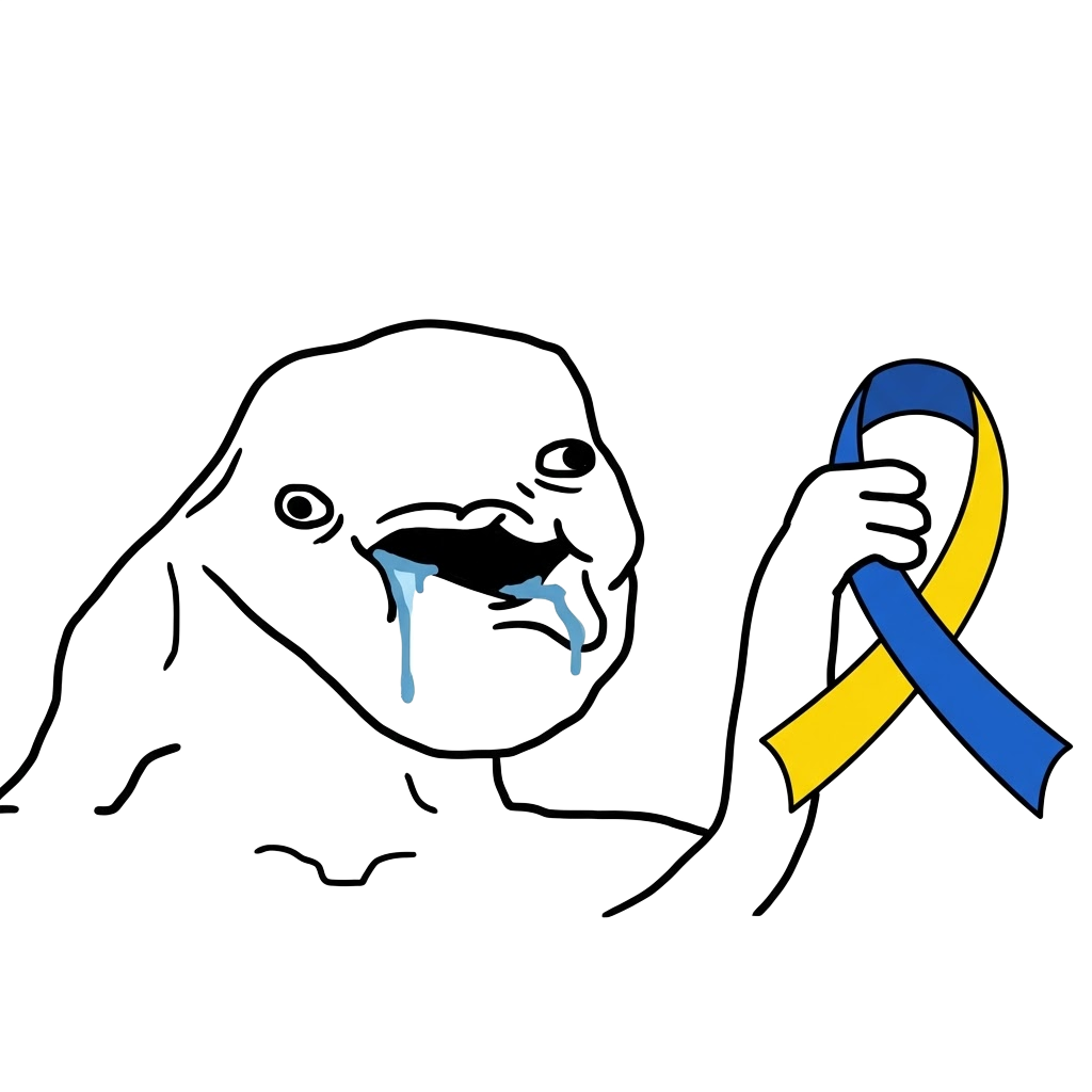 Down Coin character holding ribbon